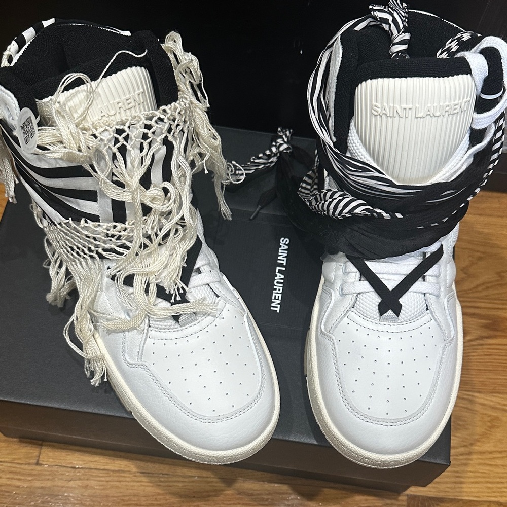 Saint Laurent White and Black High-Top Sneakers